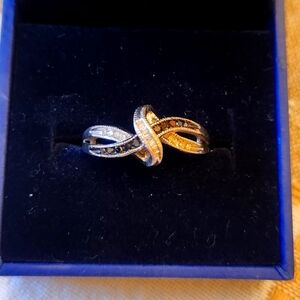 Silver black and white diamond accent ring